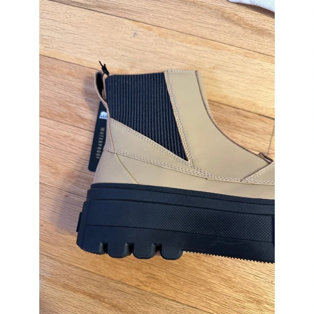 Sorel Brex Boot Chelsea Tan Black Waterproof Platform Ankle Boots Womens 8